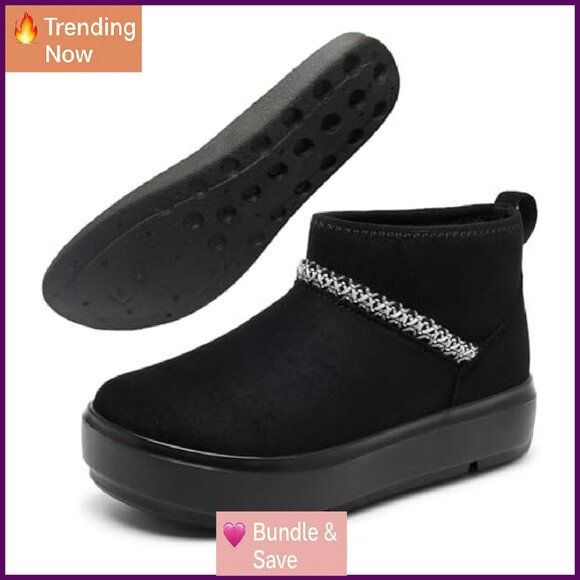 Suede Platform Ankle Boots with Arch Support & Faux Fur Lining - Picture 2 of 8